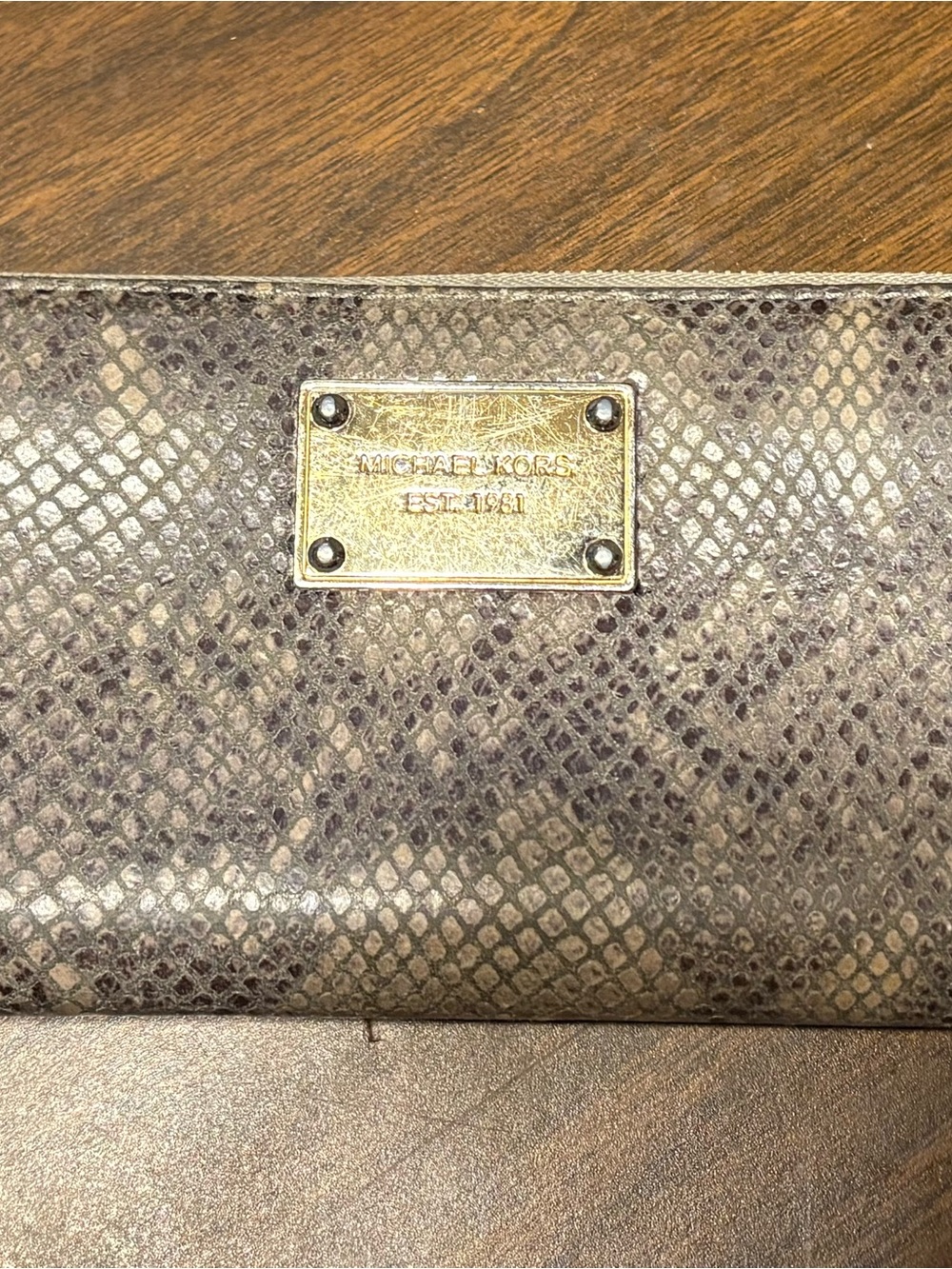Michael Kors Metallic Snake-Print Wallet in Taupe and Gold